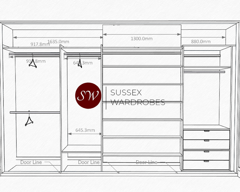 Scaled Line Drawing of a Fitted Wardrobe