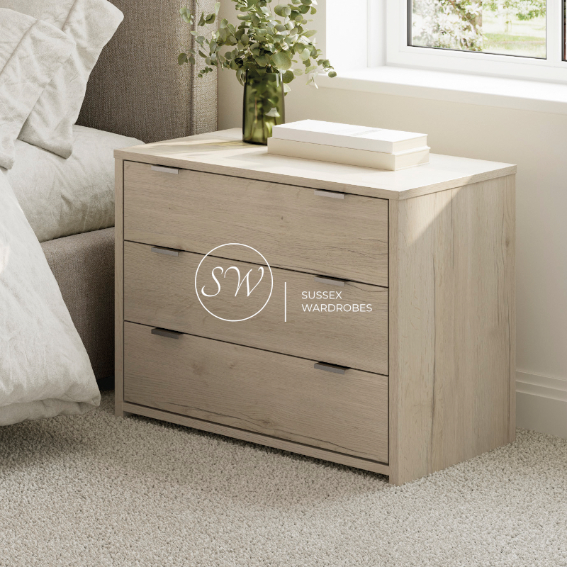 Three Drawer Bedside Cabinet in a Woodgrain Finish