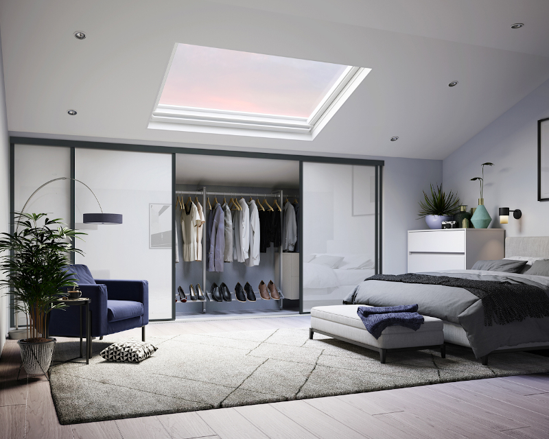 Full Panel, White Glass Sliding wardrobe doors