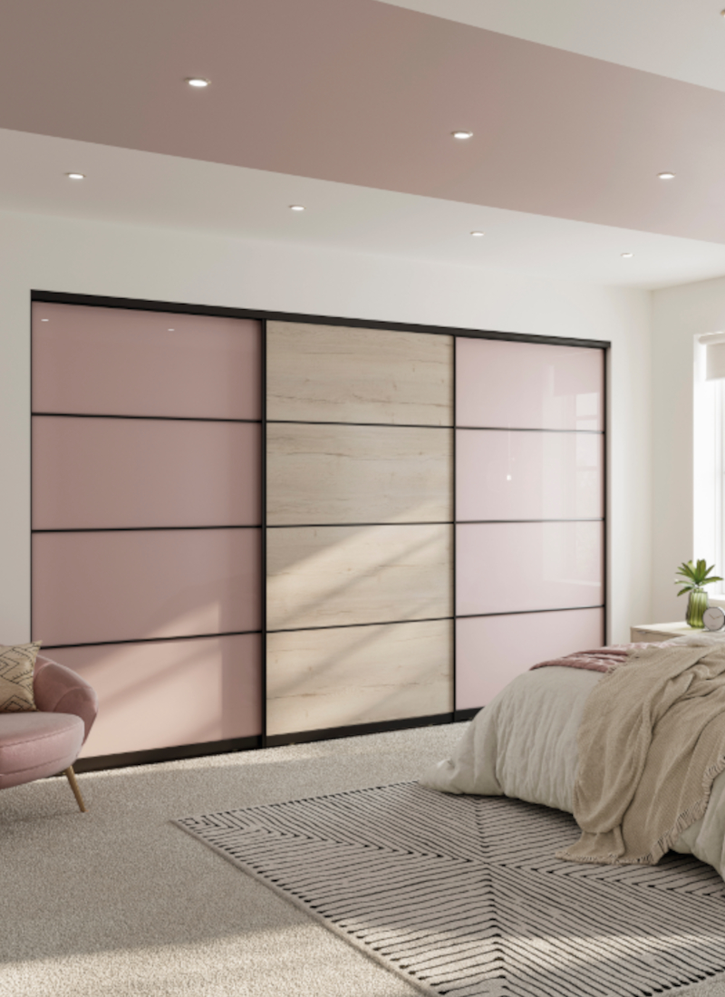 Glass and Woodgrain Four Panel Sliding Doors - Small