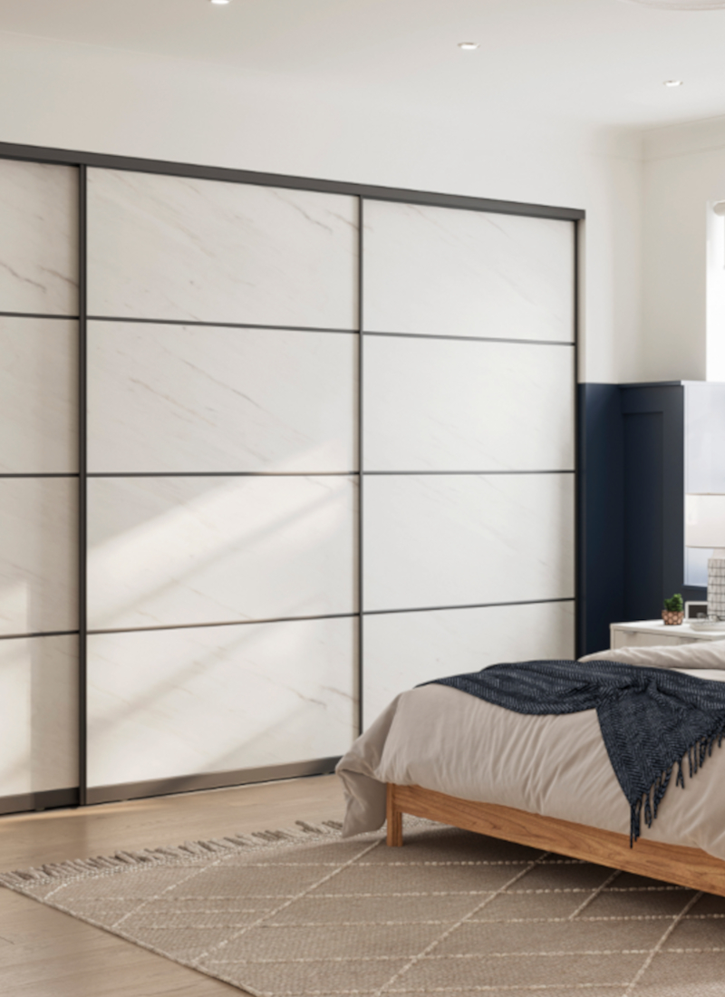 Marble Effect Bespoke Sliding Wardrobe Doors - Small