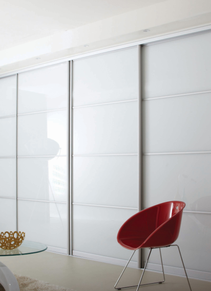 Four Panel White Glass Sliding Doors - Small